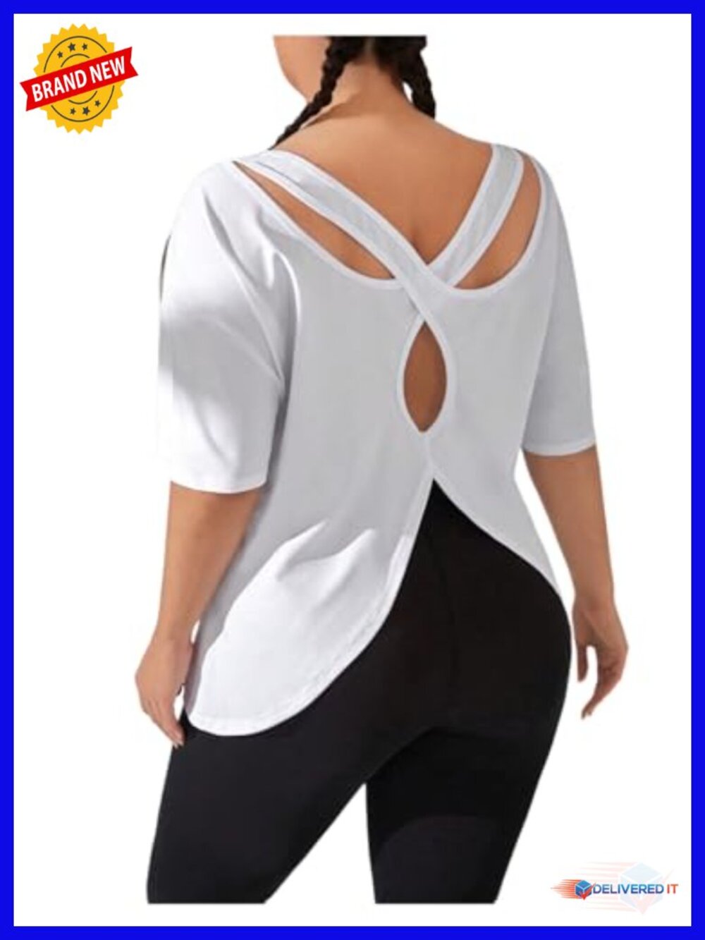 Plus Size Open Back Criss Cross Workout Top Athletic Tee